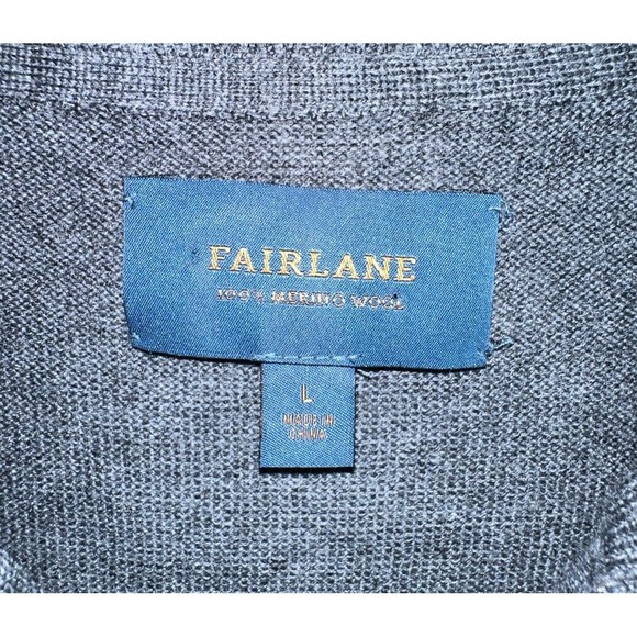 Fairlane Heathered Grey Blue 100% Merino Wool Quarter Zip size L Large Golf - Picture 2 of 4